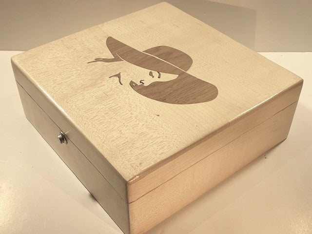 Square Jewellery Box Girl in a hat - Sycamore with Walnut Inlay