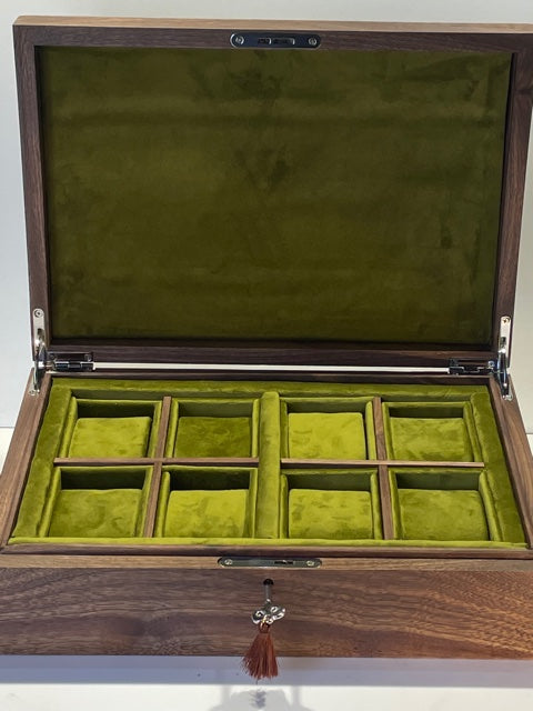 Walnut Watch Box with olive velvet lining