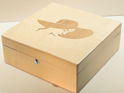 Desk Top Box (available) Girl in a hat - Sycamore with Wenge Inlay