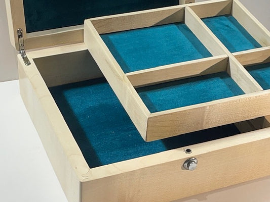 Square Jewellery Box (available) Girl in a hat - Sycamore with Walnut Inlay