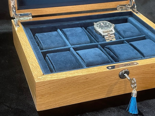 8 watch box (available) in solid Oak with Teal velvet lining