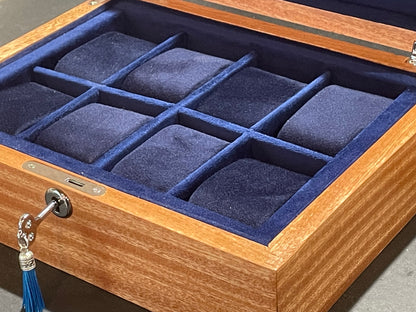 8 watch box (available) in Sapele with Blue velvet lining