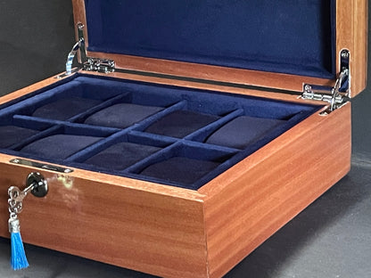 8 watch box (available) in Sapele with Blue velvet lining