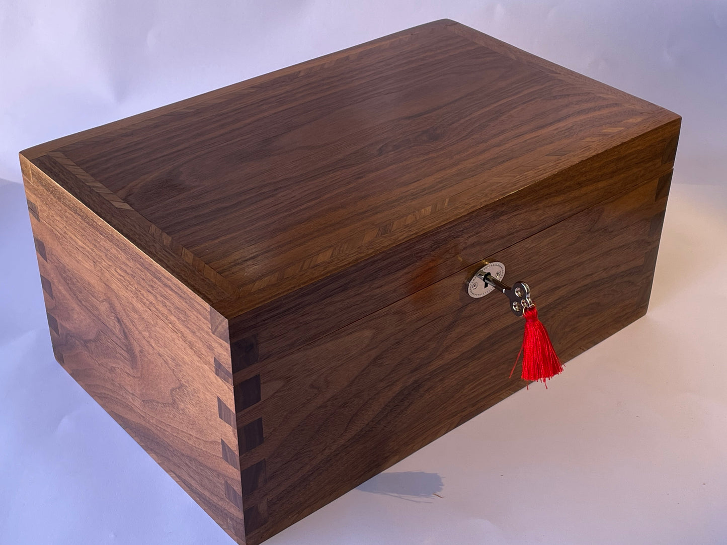 Walnut Jewellery Box (available) dovetailed, green velvet lining